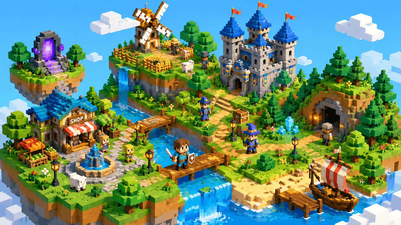 Colorful isometric voxel art scene